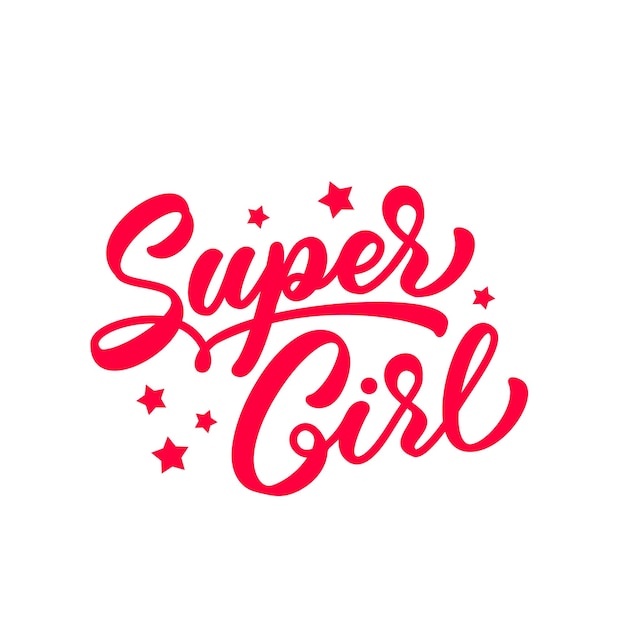 Super Girl handgezeichnete Schrift für T-Shirt-Design. Trendiger roter Text im handgeschriebenen Stil. Supergirl-Slogan für Kleidungsdesign.