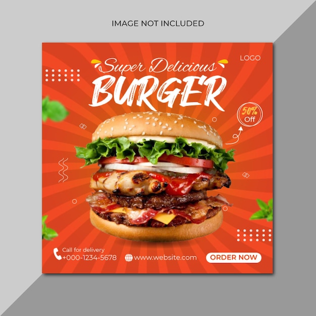 Vektor super leckere burger-essen-social-media-post-design-vorlage