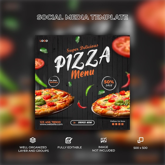Super leckeres Pizza-Food-Social-Media-Banner-Post-Vorlage