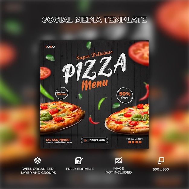 Super leckeres pizza-food-social-media-banner-post-vorlage