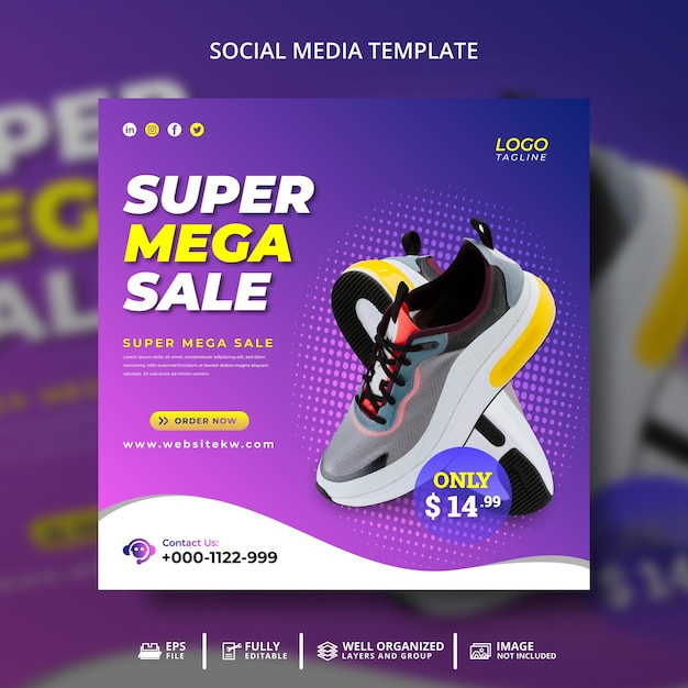 Super mega sale schuhe social media instagram post und banner vorlage