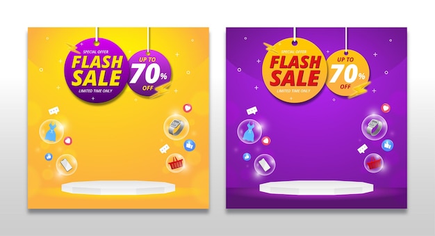 Super-sale-banner mit podium-template-design und emoji-symbol