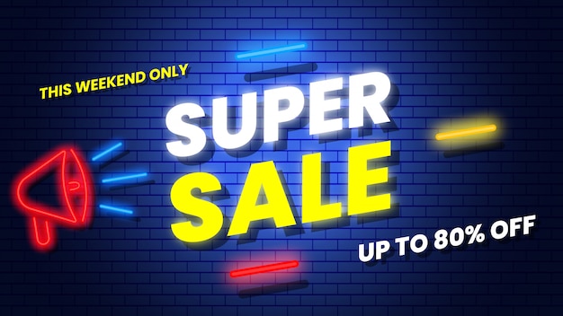 Super Sale Neon Banner. Illustration.