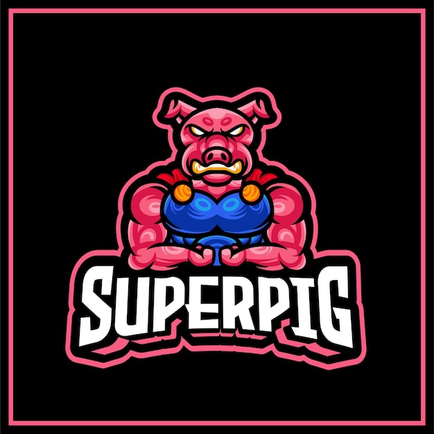 Super schwein mit super hero cloak esport gaming logo maskottchen