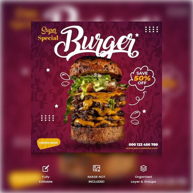 Super special burger social media post und instagram post vorlage