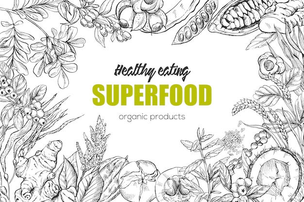 Superfood, realistischer skizzenrahmen