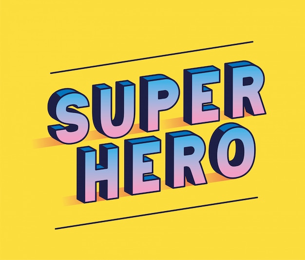 Vektor superheld schriftzug auf gelbem hintergrund design, typografie retro und comic-thema