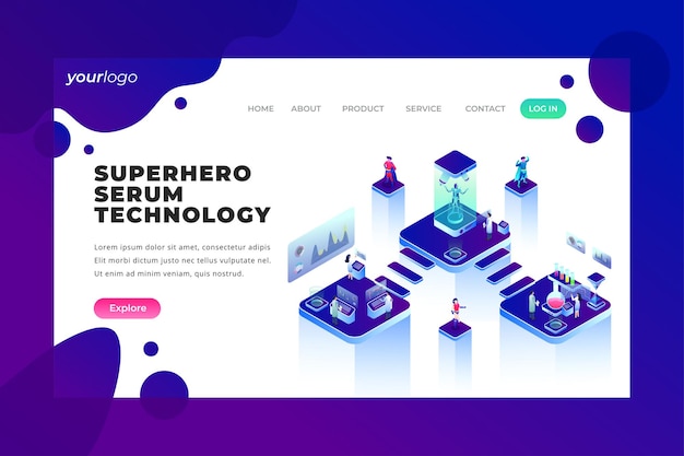 Vektor superhelden-serum-technologie - vektor-landing page