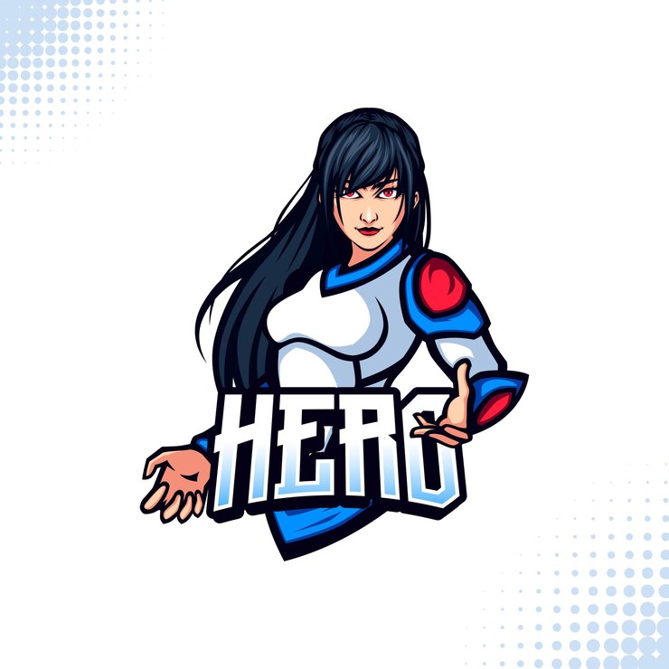 Vektor superheldin maskottchen logo starker weiblicher charakter für gaming comics und esports branding
