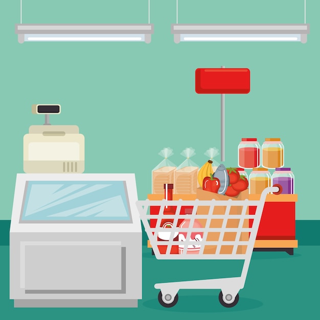 Supermarkt Lebensmittel im Einkaufswagen