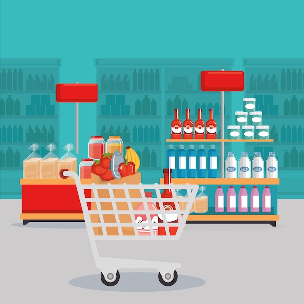 Supermarkt Lebensmittel im Einkaufswagen