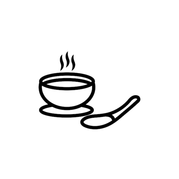 Suppen-Ikonen-Set heiße Suppen-Schüssel mit Löffel-Vektor-Symbol asiatische chinesische Suppe-Icon in schwarzem gefülltem und umrissenen Stil