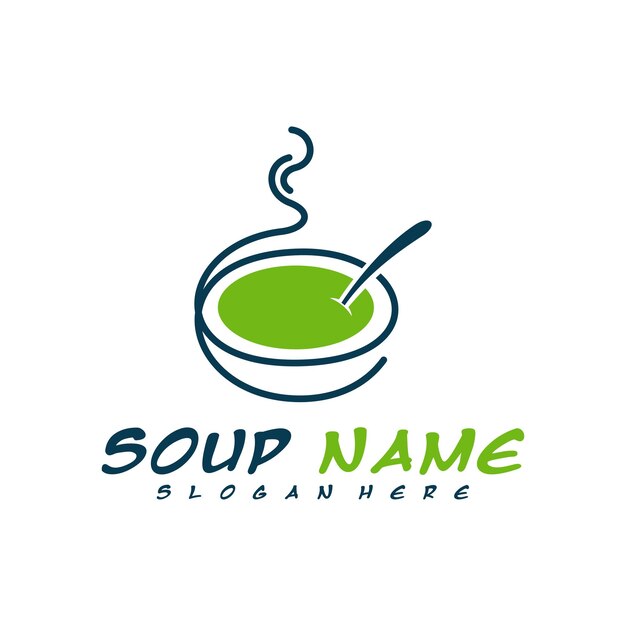 Vektor suppen-logo-design-konzept. lebensmittel-kochen-logo-vektor. küchen-logo mit topf voller gemüse