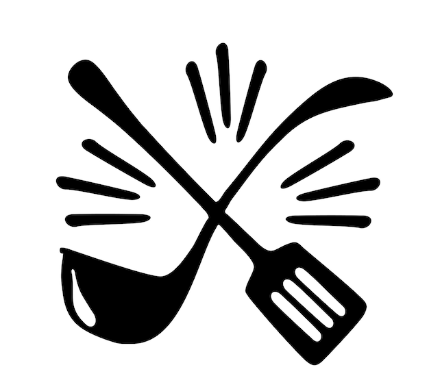 Suppenkelle mit Küchenspatel Logo Kochlöffel Silhouette Design-Stil Logo-Design für die Küche