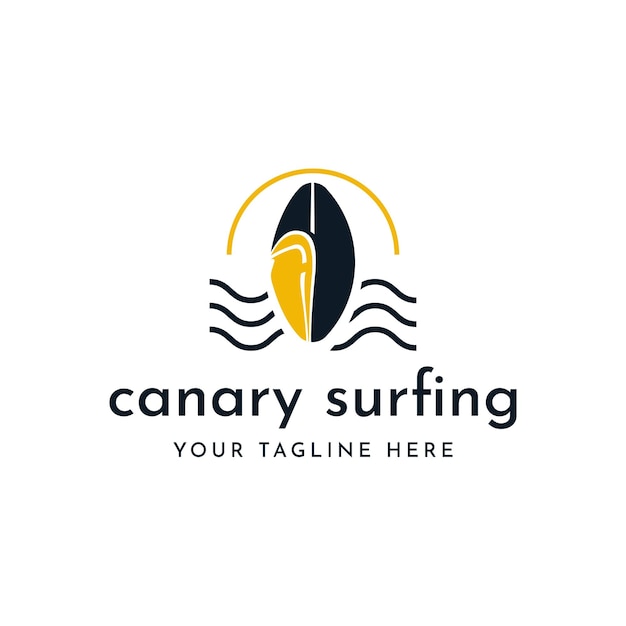 Surf- und kanarienvogel-logo-vorlage logo-design