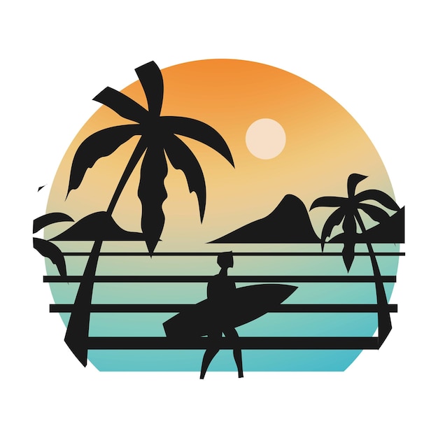 Vektor surfbrett- und palmensymbolillustration