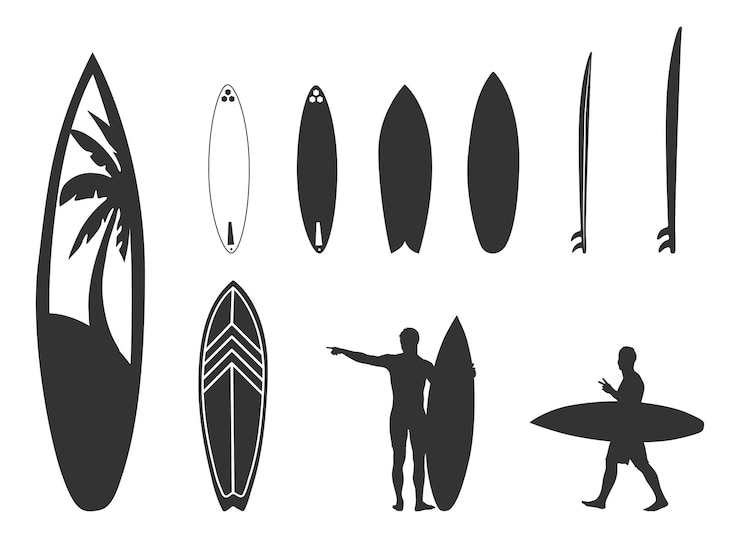 Vektor surfbrett-vektorset surf-silhouetten surfbrett-silhouetten surfbrett-silhouette surfbrett-svg surfbrett-vektorillustration surfbrett-symbol v02