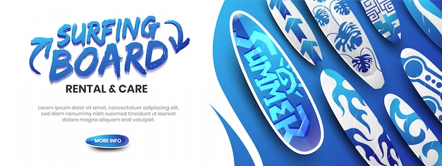 Surfbrettverleih und pflege web banner template konzept