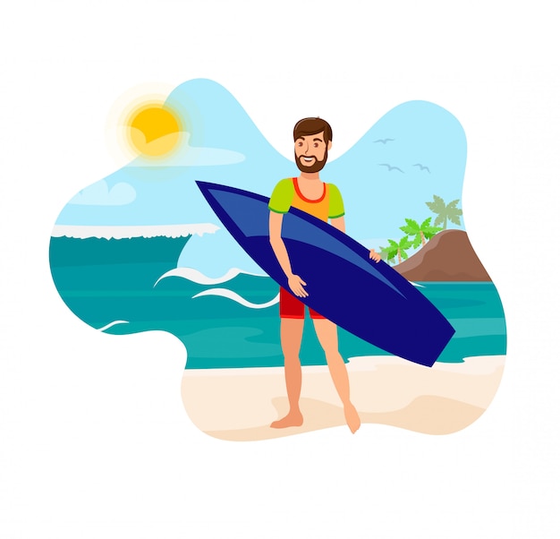 Surfen, aktive Erholung flache Farbillustration