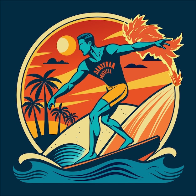 Vektor surfen in kalifornien illustration für t-shirt-aufkleber-design