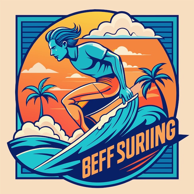 Surfen in Kalifornien Illustration für T-Shirt-Aufkleber-Design