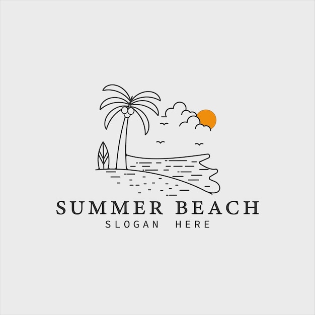 Surfen Strand Logo Linie Kunst Vektor Illustration Vorlage Grafikdesign