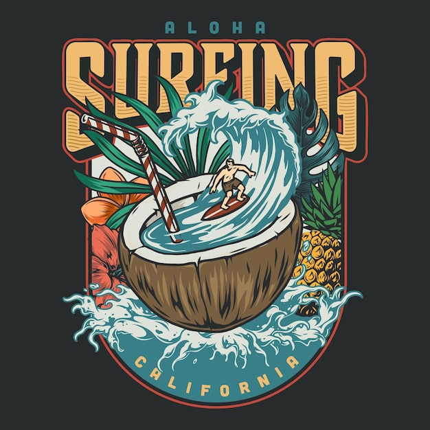 Vektor surfendes vintage-logo hawaiis