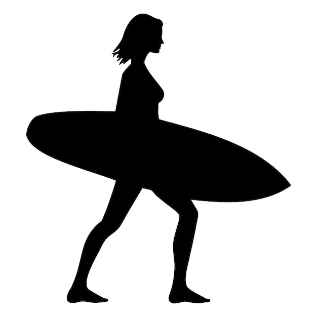 Vektor surfer-frau geht silhouette vektor-illustration