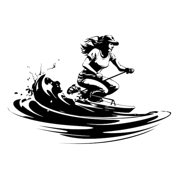 Vektor surfer reitet auf den wellen. vektor-illustration einer surferin.