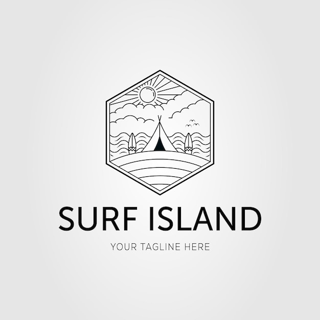 Vektor surfinsel oder camping am strand logo-vektor-illustrationsdesign