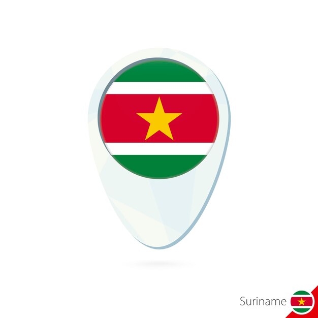 Suriname-Flaggen-Lageplan-Pin-Symbol auf weißem Hintergrund