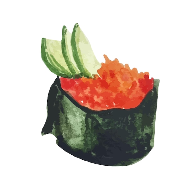 Sushi Clipart Gunkan Maki mit Kaviar und Avocado Aquarell handgezeichnet