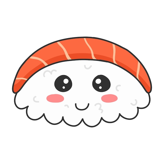 Sushi im kawaii-stil süßes japanisches sushi mit einem lächeln vektor-illustration cartoon-stil logo für ein sushi-restaurant lustiger sushi-charakter