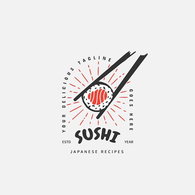 Sushi-logo-vorlage japanische traditionelle küche leckeres essen symbol asiatisches sushi-bar-vektorlogo