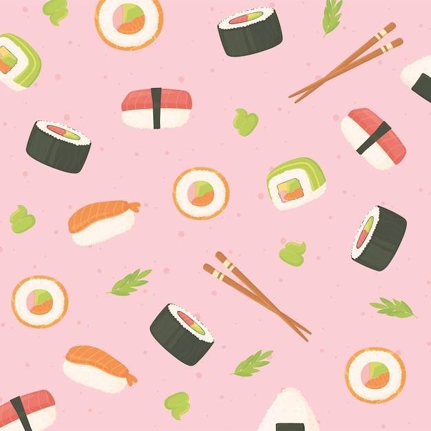 Sushi Meeresfrüchte rollt Essstäbchen japanische Esskulturhintergrundillustration