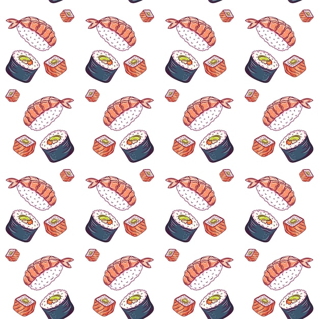 Sushi-Menü Asianfood-Vorlage Asiatische Küche Bar-Restaurant-Banner mit traditionellen japanischen Fischgerichten nahtlose Muster flache Vektorgrafiken