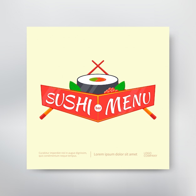 Sushi menü cover vorlage mit rolle und stäbchen.