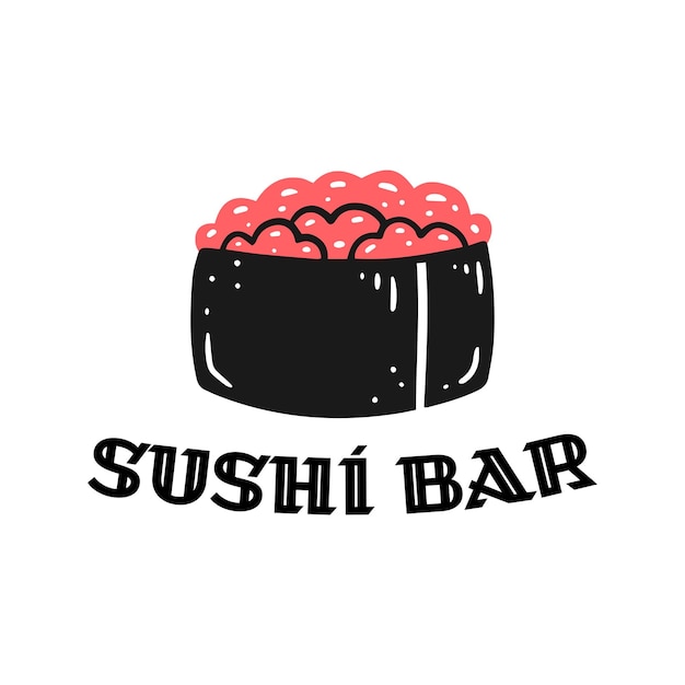 Sushi mit Kaviar mit der Aufschrift Sushi-Bar Konzept-Logo der Sushi-Bar Asian Fast Food