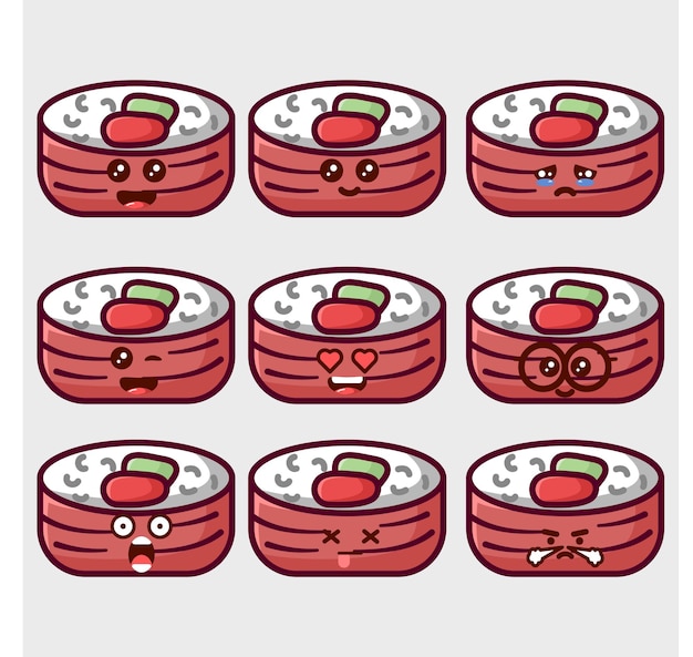 Sushi-Rolle Emoticons kawaii Gesicht