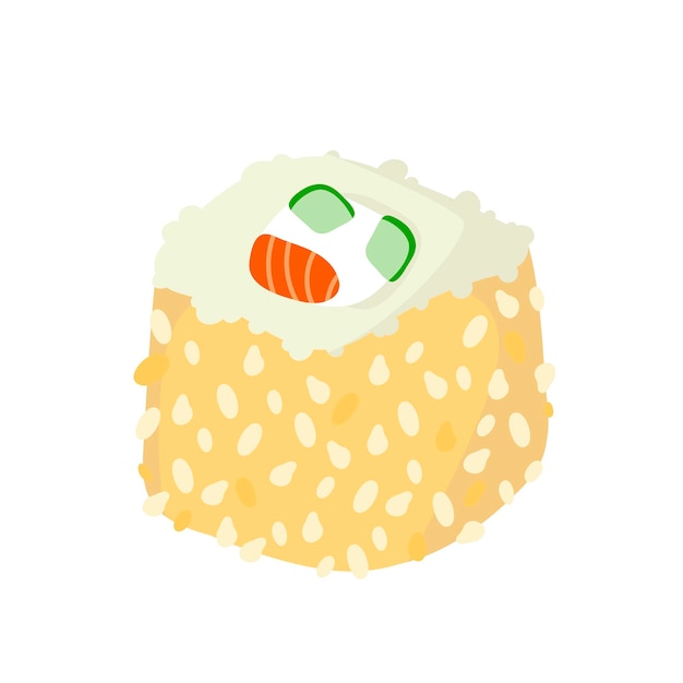 Vektor sushi-rolle mit sesam japanisches essen sushi-rolle-cartoon-stil-ikone sushi isoliert auf weißem hintergrund vektor-cartoon-sushi hand zeichnen stil sushi rollssian essen