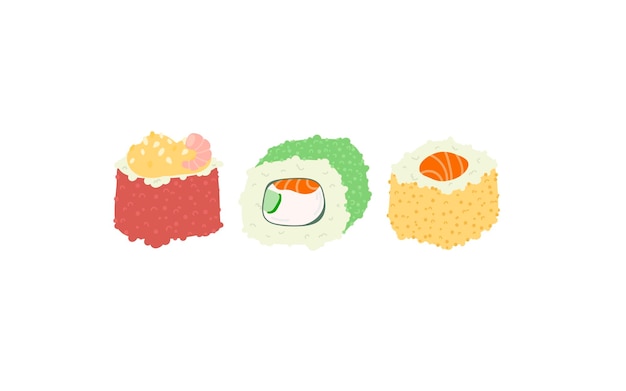 Sushi-rolle mit sesam japanisches essen sushi-rolle-cartoon-stil-symbol-logo isoliert auf weißem hintergrund vektor-cartoon-symbol hand zeichnen stil sushi-rollen asiatisches essen