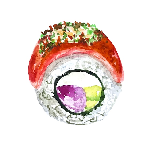 Vektor sushi-rolle philadelphia mit thunfisch und lachs asiatische lebensmittelillustration für menü