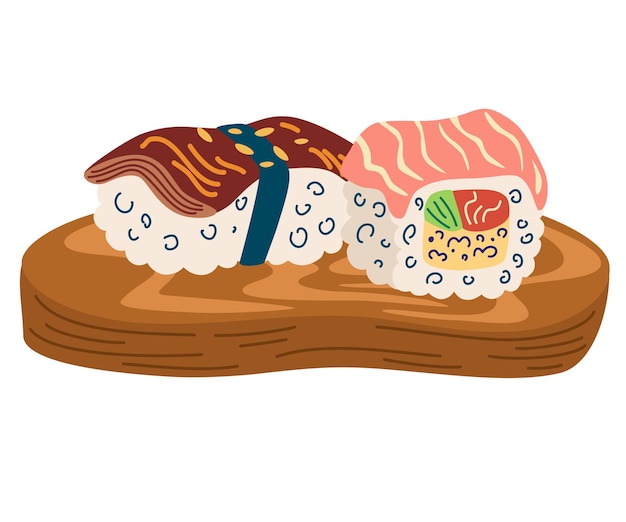 Vektor sushi-set asiatisches essen perfekt für restaurant-cafés und print-menüs cartoon-illustration mit vektorhandzeichnung