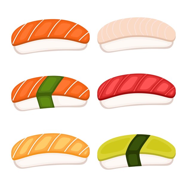 Sushi-Set-Ikone mit Meeresfrüchten, Algen und Gemüse