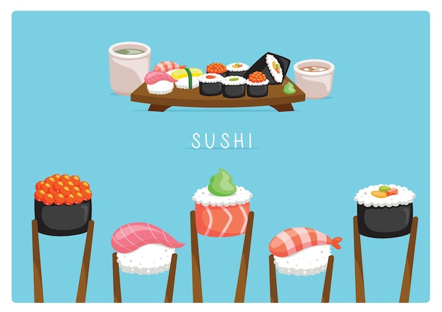 Sushi-Set-Layout mit Miso-Suppe und Ocha-Tee