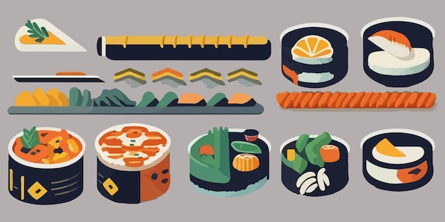 Vektor sushi-wunderland verspielte cartoon-illustration mit bunten brötchen