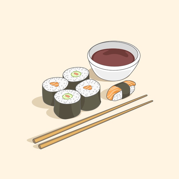 Sushirollen mit sushi-soße illustration