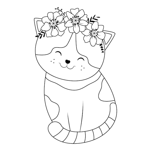 Sute lächelnde Katze mit Blumenkranz Lächelnde Katze