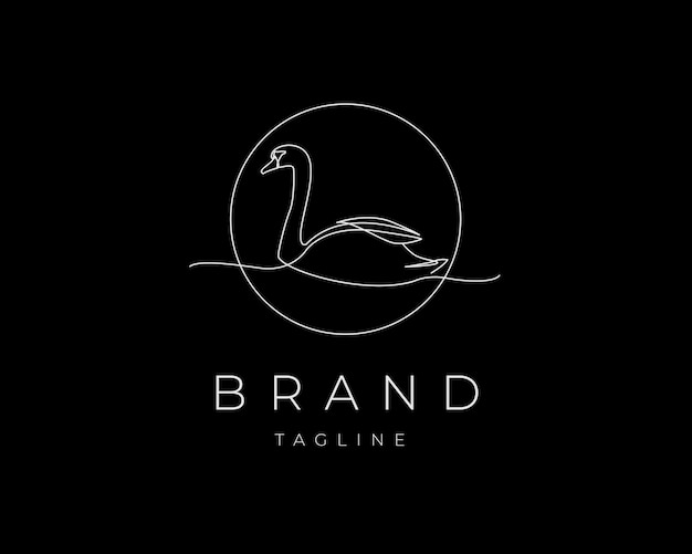 Swan Logo White Line Art Umriss Logo Template Vector Design auf schwarzem Hintergrund