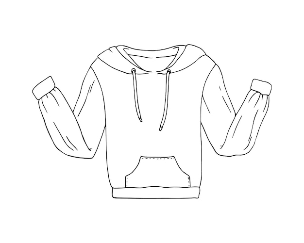 Vektor sweatshirt warme jacke mit langen ärmeln mit einer tasche und einer kapuze kleidung kritzeln linearen cartoon